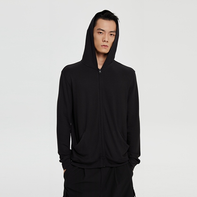 Oneup兔毛连帽宽松休闲运动加厚保暖亲肤黑色拉链外套卫衣开衫男