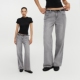 女长裤 Oneup美式 复古洗水做旧全棉灰色宽松阔腿垂感直筒牛仔裤 潮