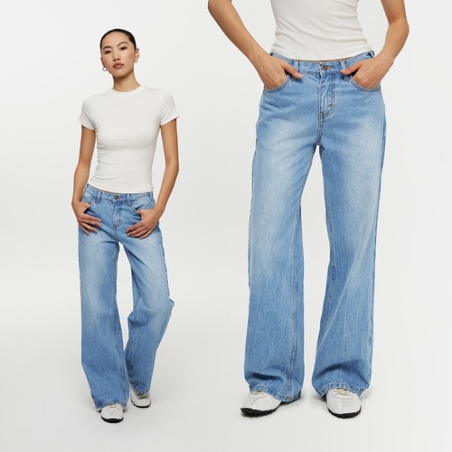 Oneup全棉100%高腰冰蓝浅色宽松直筒牛仔裤女百搭休闲通勤长裤子