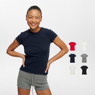 Oneup美式基础正肩弹力t恤2025新款夏季修身黑色休闲上衣短袖女款