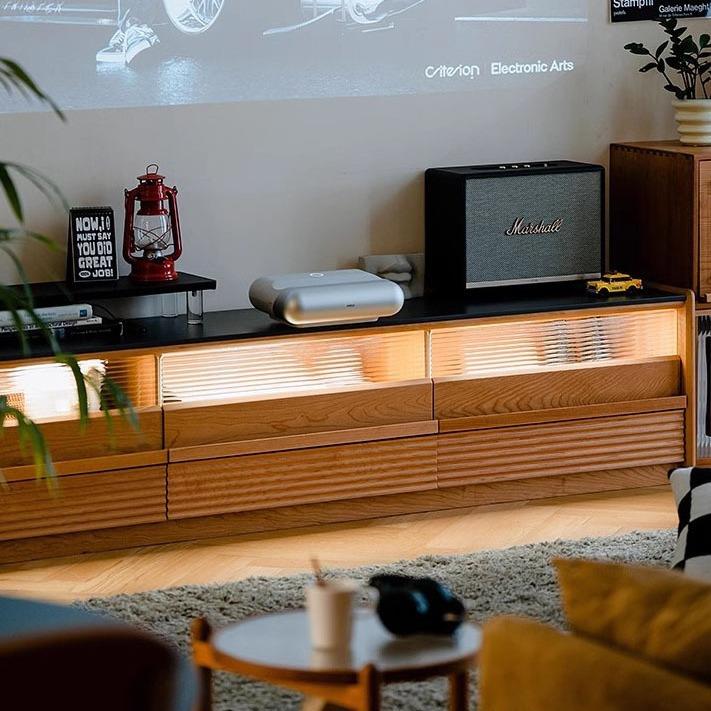 北欧实木电视柜家用小户型岩板落地收纳柜客厅简约储物视听柜