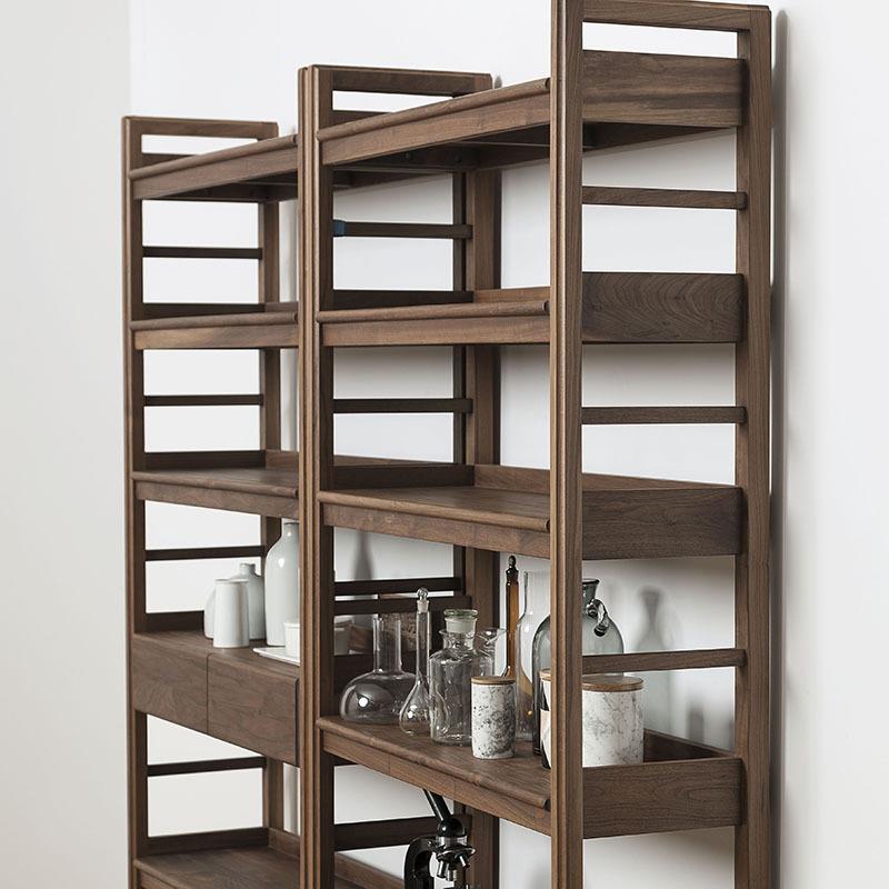 弄舍/实木书架抽斗置物架书房客厅落地架现代简约日式家用