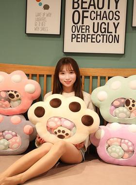 萌妹女友风猫爪口袋抱枕毛绒玩具睡觉枕头居家办公靠背靠垫坐垫