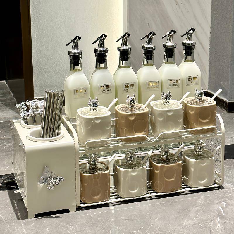 新陶轻奢调味盒套装家用厨房调味罐调料盒盐罐子味精盒油瓶置物架