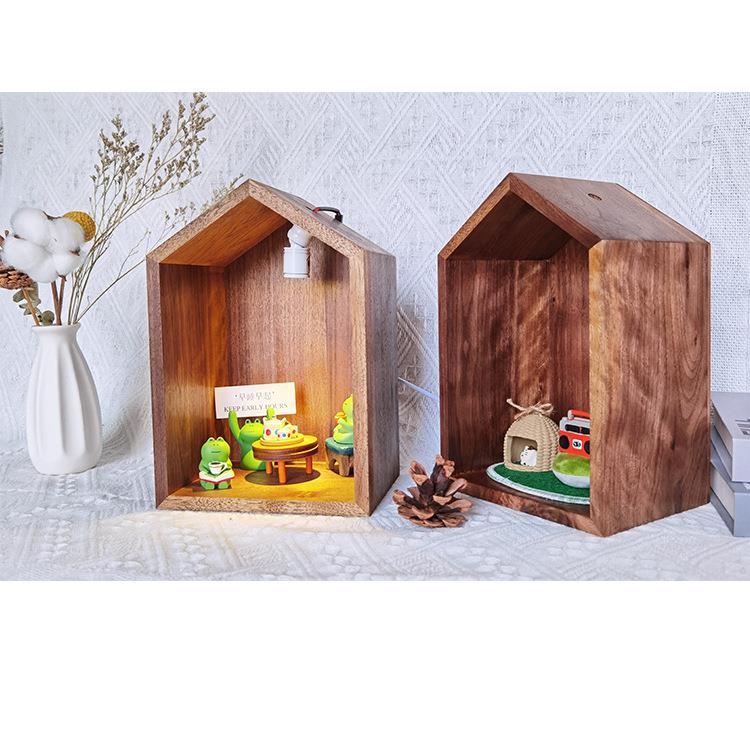 胡桃木欧美复古风墙壁装饰挂件客厅卧室饰品墙上置物架木屋