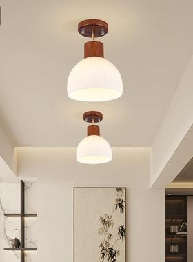 北欧原木风LED吸顶灯古风中式入户玄关灯民宿实木过道走廊阳台灯