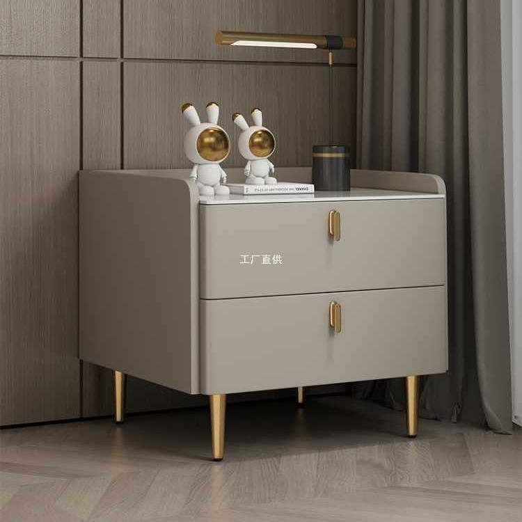 全实木床头柜岩板轻奢皮质简约现代卧室小户型储物柜子整装置物架