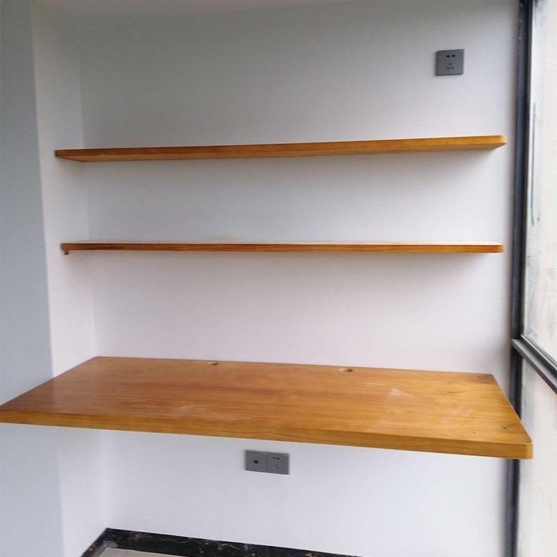 实木悬空挂墙一字板书桌书架壁挂家用双人电脑桌写字台置物架