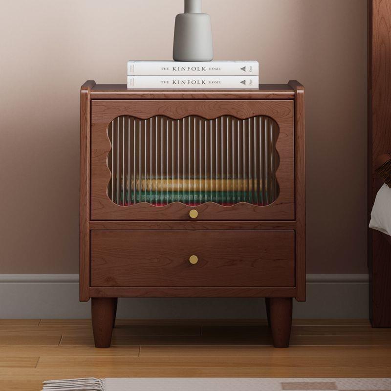 小型收纳柜复古法式床头柜实木置物架卧室中古储物柜玻璃床床边柜