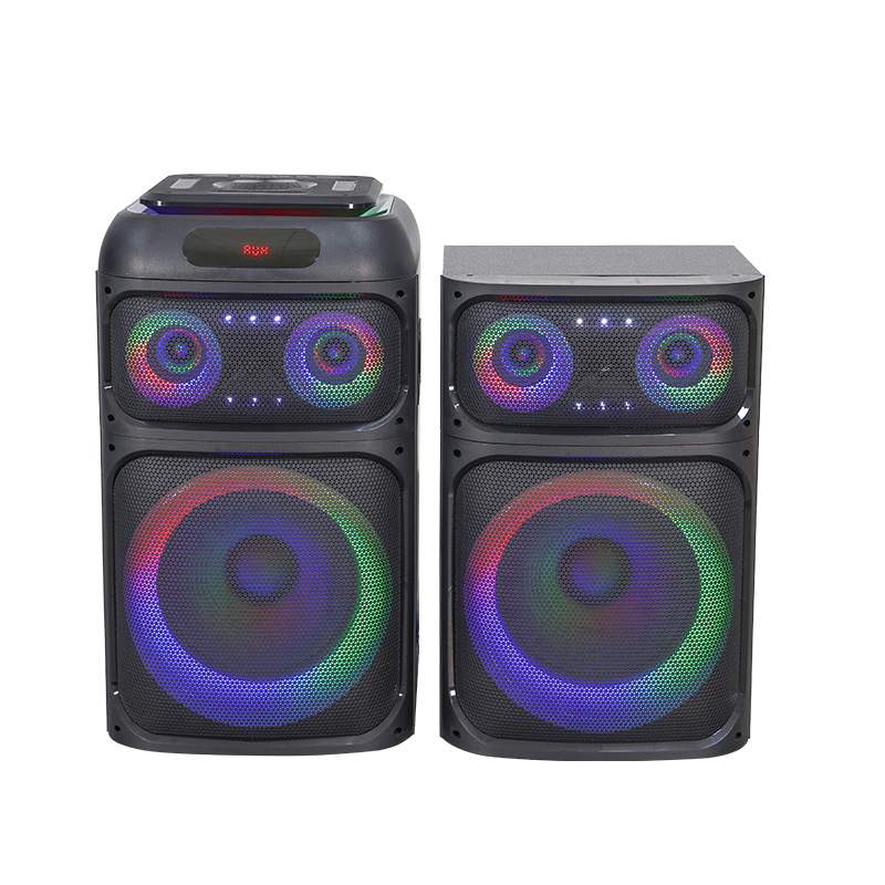 有源2.0舞台音箱卡拉OK低音扬声器双12英寸LED爆闪灯木质音箱