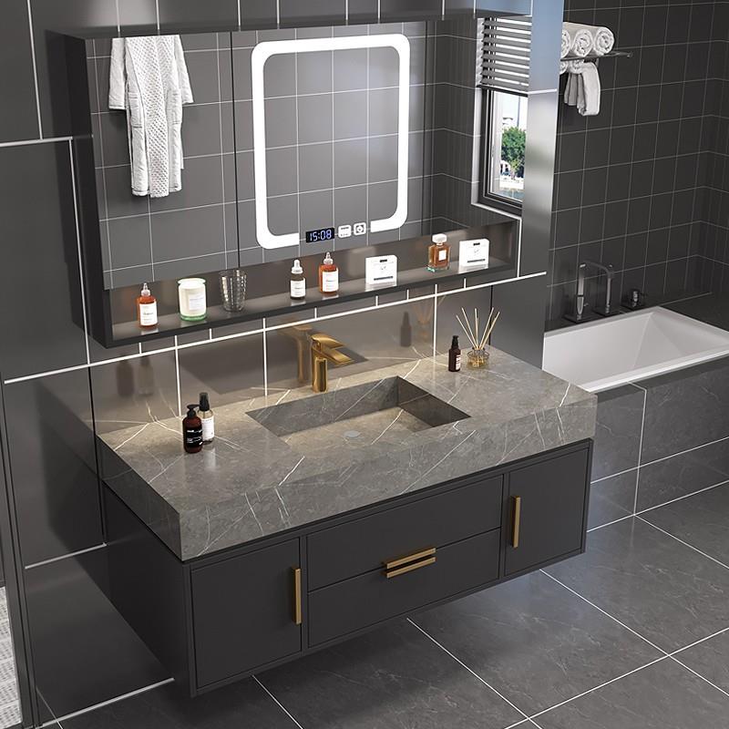 岩板一体盆浴室柜组合现代简约轻奢洗手池洗脸台盆柜卫生间洗漱台