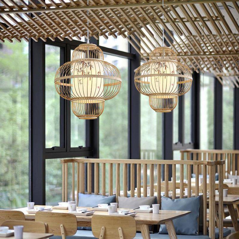 直销竹编餐厅吊灯民宿店铺商用创意中式卧室茶室吧台餐桌藤灯