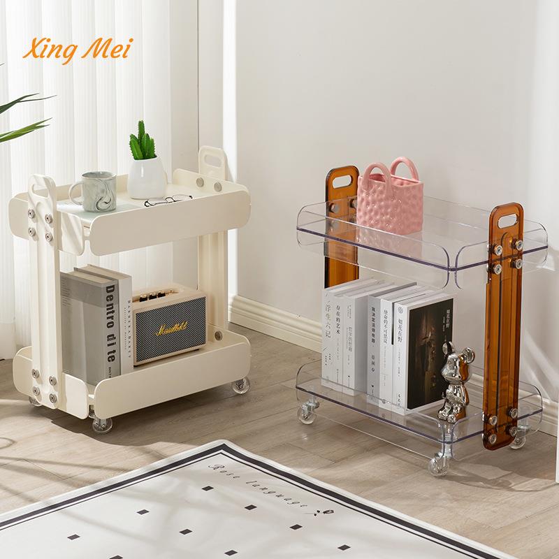 星美设计师简约移动沙发边几家用收纳推车置物架透明双层客厅角几