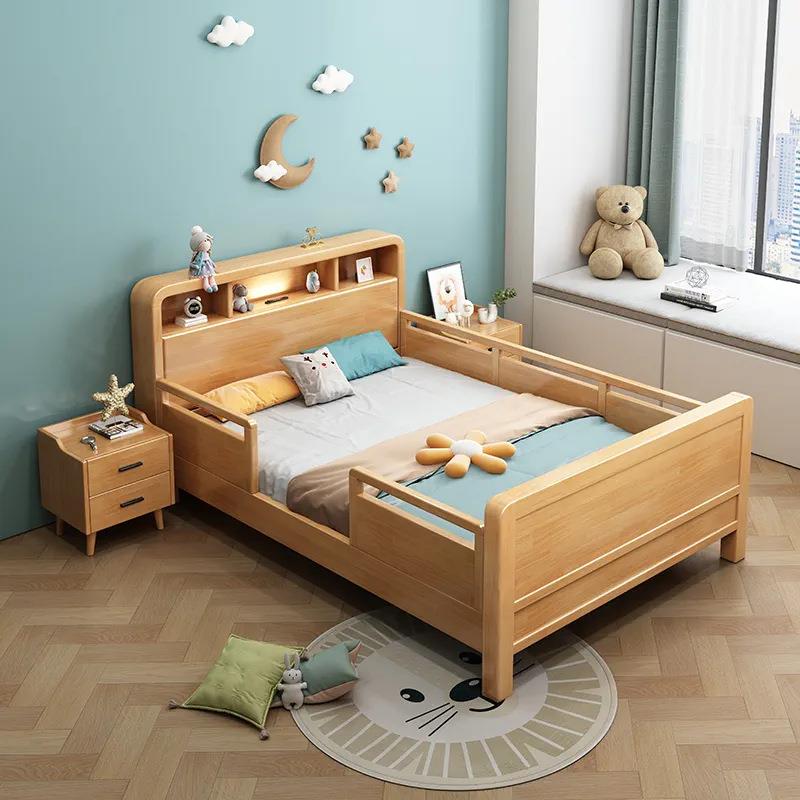 儿童实木床带护栏可调节学生单人床卧室拼接床1.2米男女孩1.5北欧