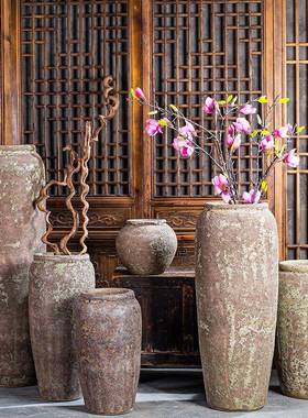 复古陶艺风落地大花瓶民宿室内装饰插花室外水培土培种树花器