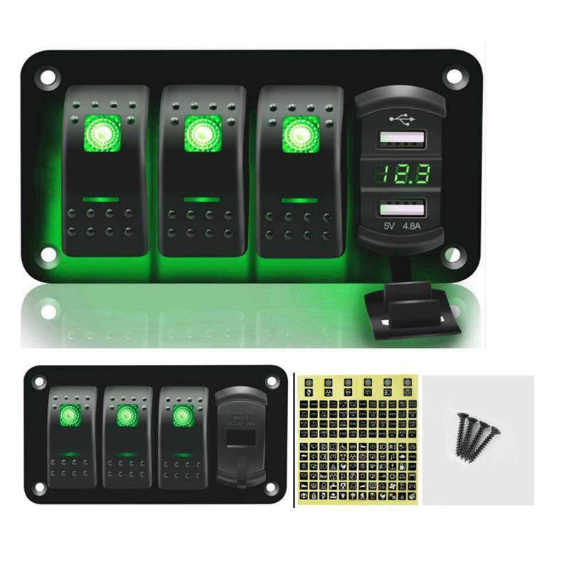 改装游艇翘板4位/5位/6位/8位开关面板4.8AUSB电压表蓝色LED,家装灯饰光源,其它灯具灯饰,淘宝优惠券,粉丝福利购,淘宝优惠卷