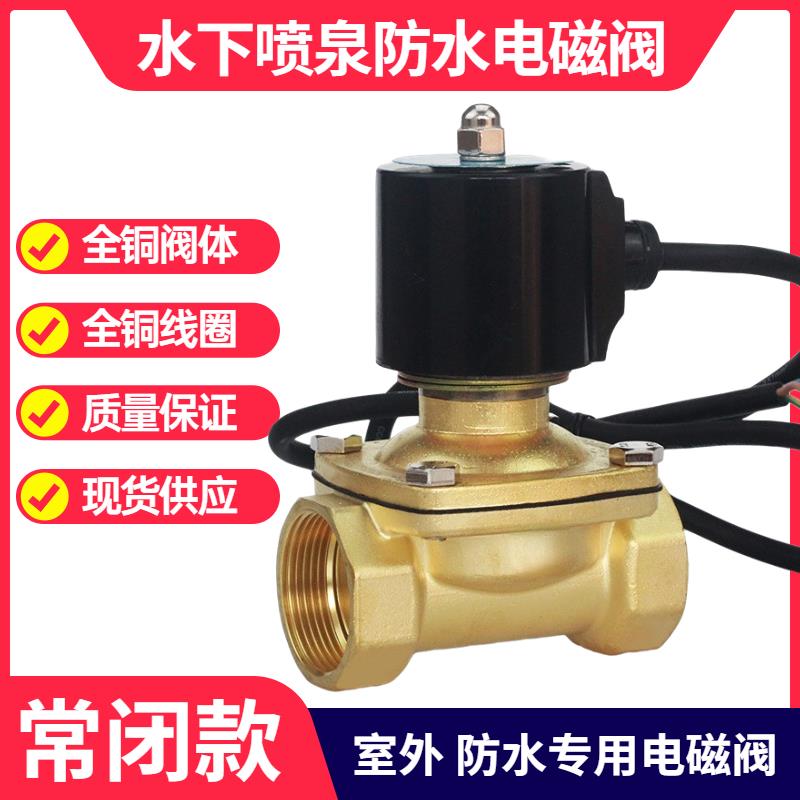 常闭电磁阀水下喷泉防水电磁阀4分6分1寸放水阀24v电磁开关阀220v