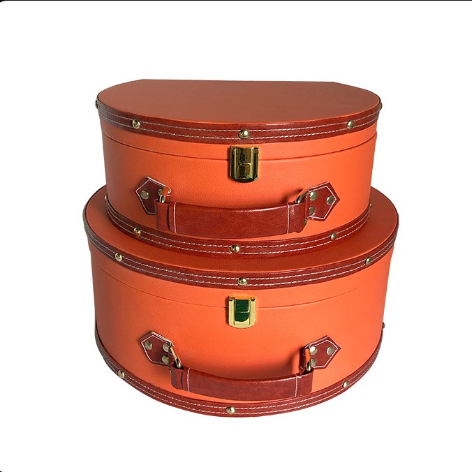 样板房卧室衣帽间皮革收纳盒少女半圆手提化妆箱包装饰盒轻奢摆件