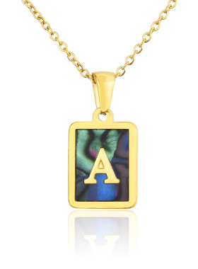 ins stainless steel square shell 26 letter necklace abalone