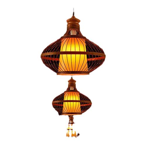 汐岩现代中式咖啡色竹编吊灯禅意茶室饭店餐厅火锅店竹灯黑色竹艺