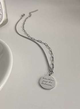 Titanium steel stitching necklace letter round card pendant