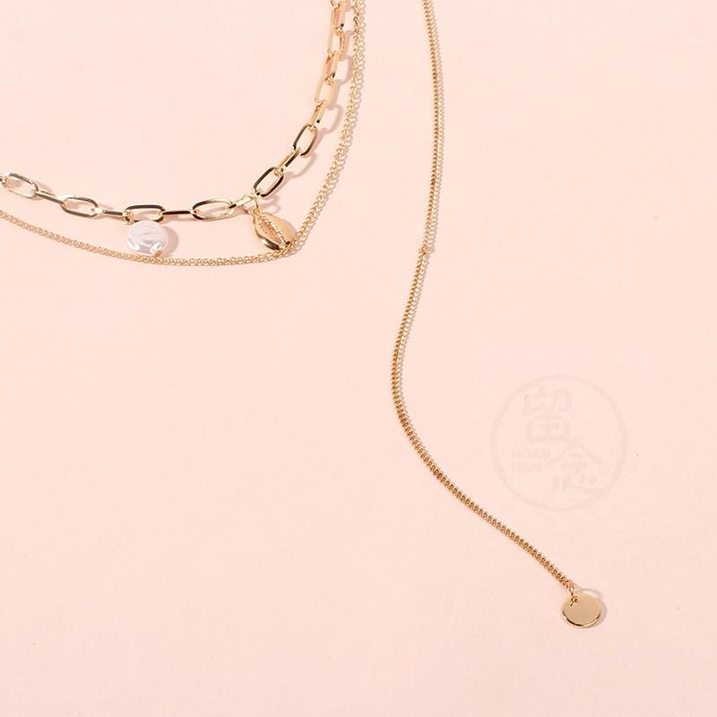 。Jewelry multilayer unilateral tassel Pearl Shell Necklace