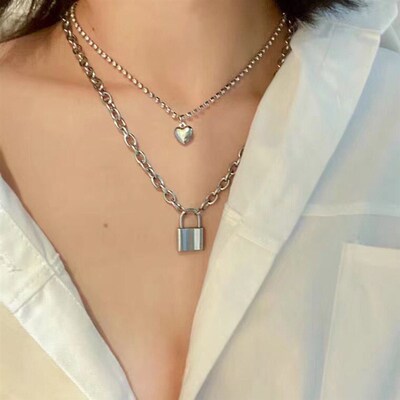 Accessories Love pendant necklace simple multi-element lock