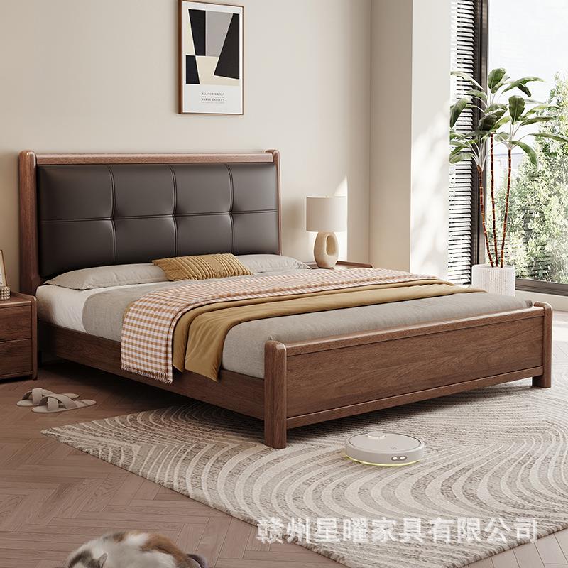 新中式主卧1.8米x2米双人大床1.5米软包豪华婚床卧室胡桃木实木床