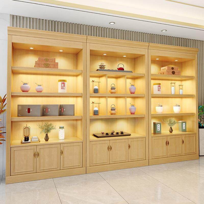 实木茶叶展示柜烟酒柜超市便利店土特产名酒展柜玉石农产品货架柜
