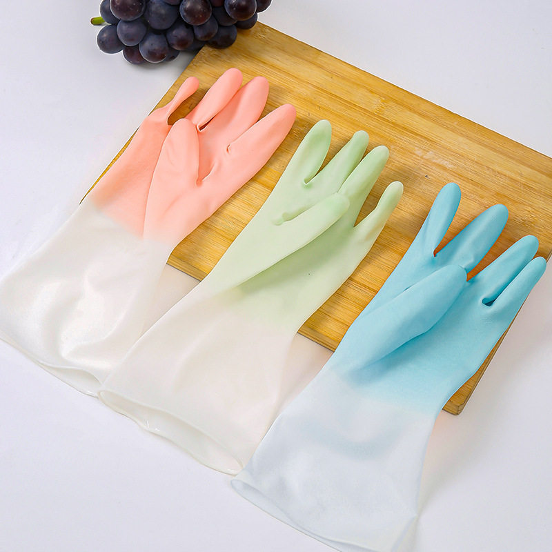 透白双色厨房乳胶防水家务手套