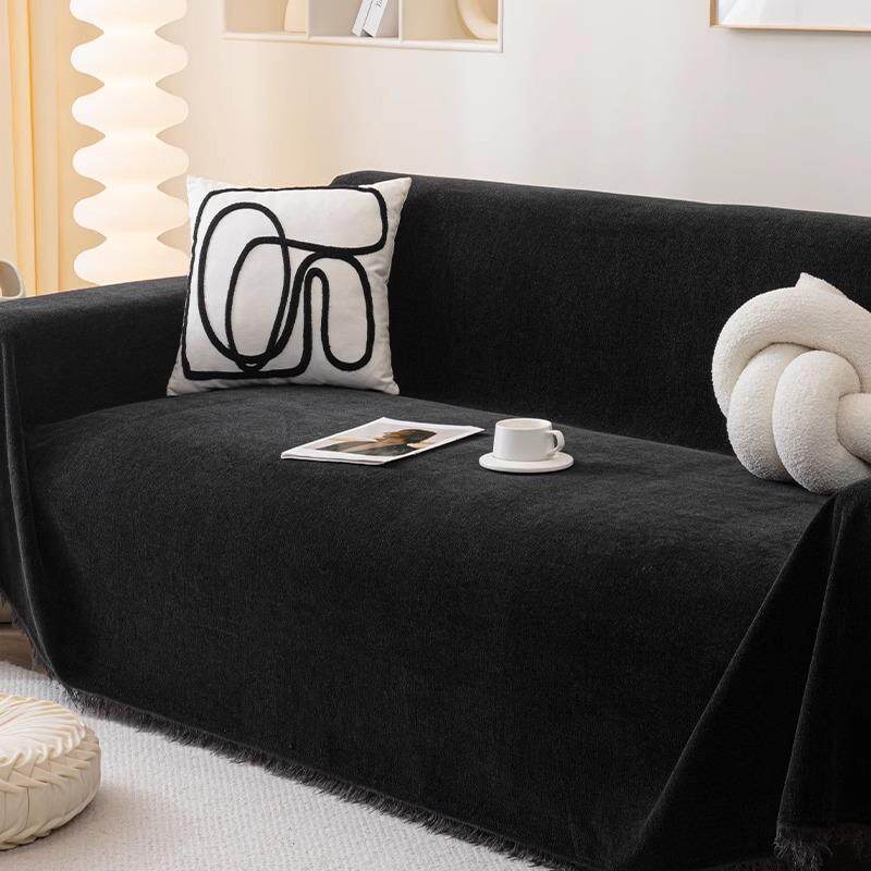 雪尼尔黑色沙发巾加厚四季通用高级感2026新款沙发套罩全盖布毯子
