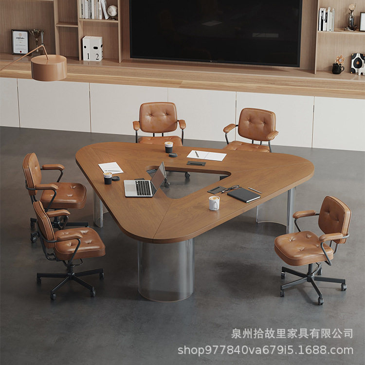 设计师创意悬浮亚克力会议桌简约公司办公职员培训洽谈回形电脑桌