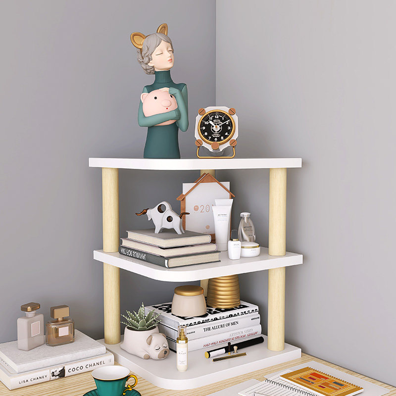 7K桌面转角置物架办公桌桌上简易小型书架书桌拐角双层收纳实木架