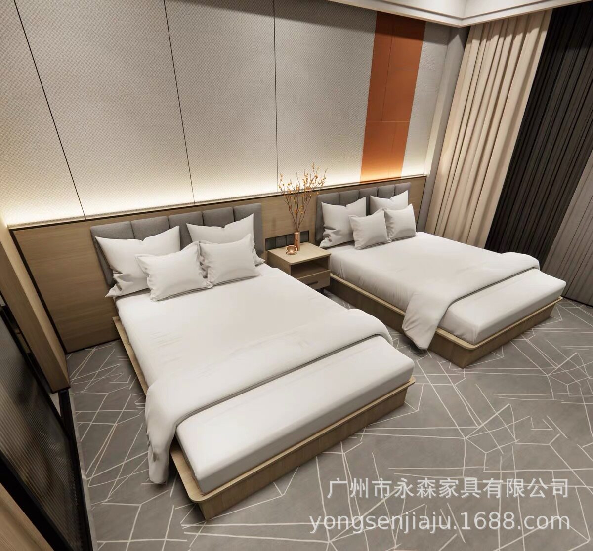 酒店家具标间全套床连锁订置民宿公寓客房快捷宾馆单双床广州厂家图片