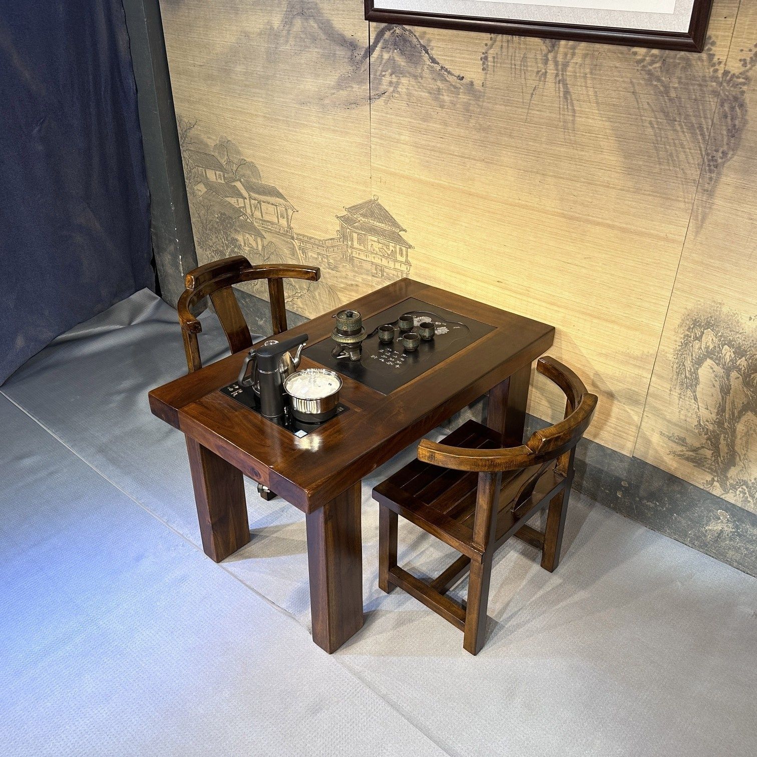 老船木阳台小茶桌椅组合纯实木办公室新中式茶几茶台家用喝茶艺桌