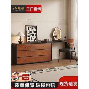 梳妆台全实木斗柜一体中古风极简卧室感可伸缩家用化妆桌