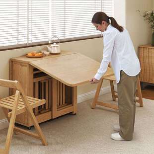 原木可折叠多变化餐桌小户型家用实木折叠伸缩收纳餐椅可伸缩