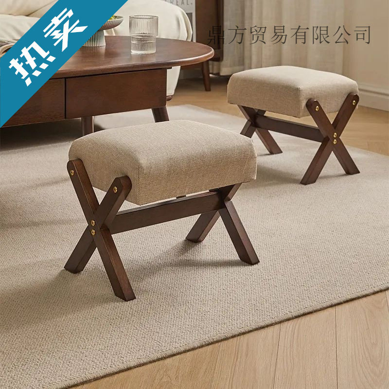 实木换鞋凳家用入户门口矮凳穿鞋客厅茶几凳子沙发凳布艺轻奢矮凳