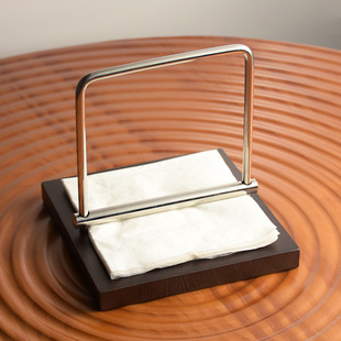 简约不锈钢木座餐巾架纸巾收纳托立式方形架餐厅家用酒吧纸巾座