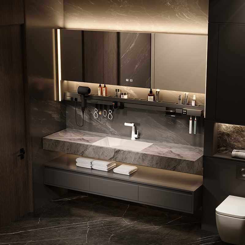?2025新款浴室柜酒店风岩板无缝陶瓷一体盆卫生间洗漱台定
