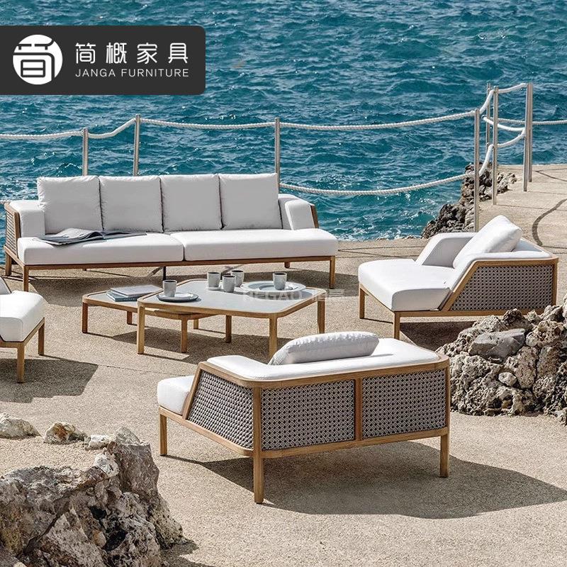 户外别墅庭院沙发高端柚木茶几藤沙发组合酒店民宿休闲沙发家具