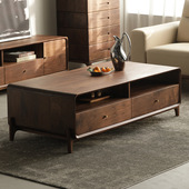 北美黑胡桃木茶几北欧小户型实木茶桌客厅家用矮桌电视柜茶几组合