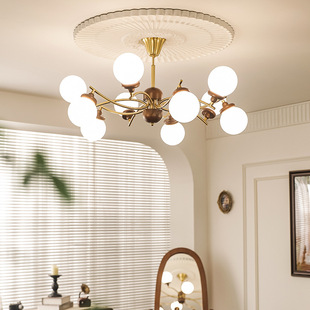 法式 简约卧室书房灯中古实木茶室餐厅灯具 复古魔豆客厅灯吊灯美式