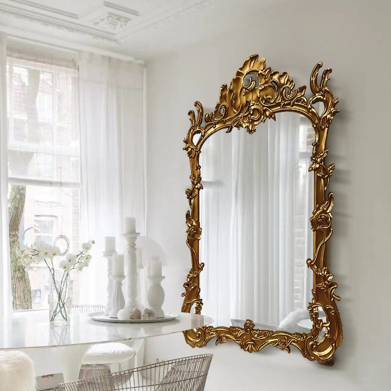 法式复古全身镜欧式奢华雕花落地镜别墅壁炉装饰镜美式壁挂穿衣镜