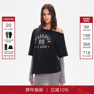不对称设计斜肩假两件叠穿打底 上衣女2025秋新款 CALLED BACK长袖