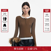 Back假两件长袖 上衣女2025秋新款 撞色圆领修身 Called 针织打底衫