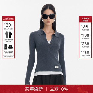 撞色翻领正肩长袖 Called 新款 女2025秋季 内搭打底上衣 Back针织衫