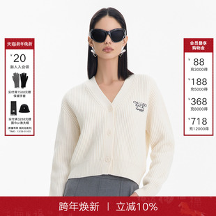 宽松短款 Called 新款 女2025秋季 V领羊毛外套上衣 Back刺绣针织开衫