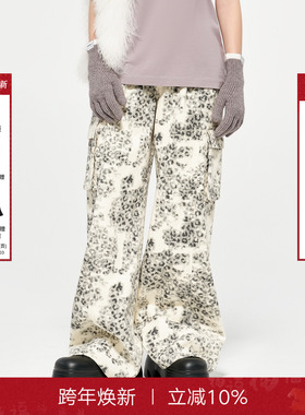 【张泽禹同款】CalledBack豹纹工装长裤女2025秋季新款直筒休闲裤