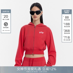 Called Back红色连帽卫衣女2026春季新款拉链衫休闲百搭印花上衣